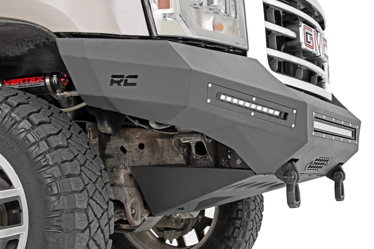 GMC Sierra 1500 Front Bumper - Rough Country - Fabricated | Prerunner | High Clearance - Flat Black - '07-'13